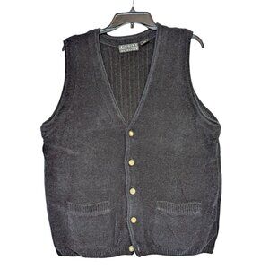 Mens Riggins By Design Black Knit Button-Up Vest With Pockets M 100% Acrylic